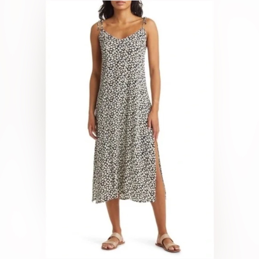 Billabong Funshine Floral Print Slipdress in Black Pebble